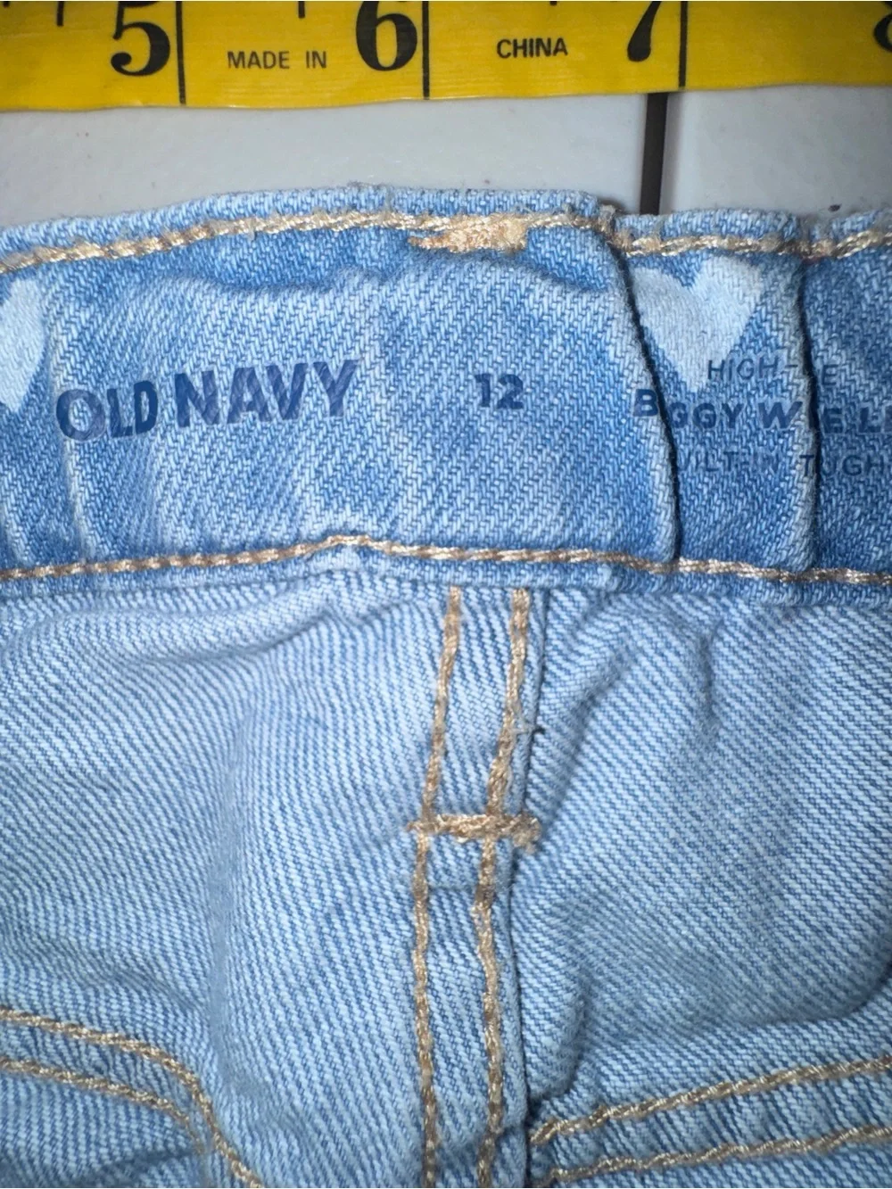 Old Navy Girl 12 Denim Jeans High Waisted Baggy Wide Leg Hearts Casual School